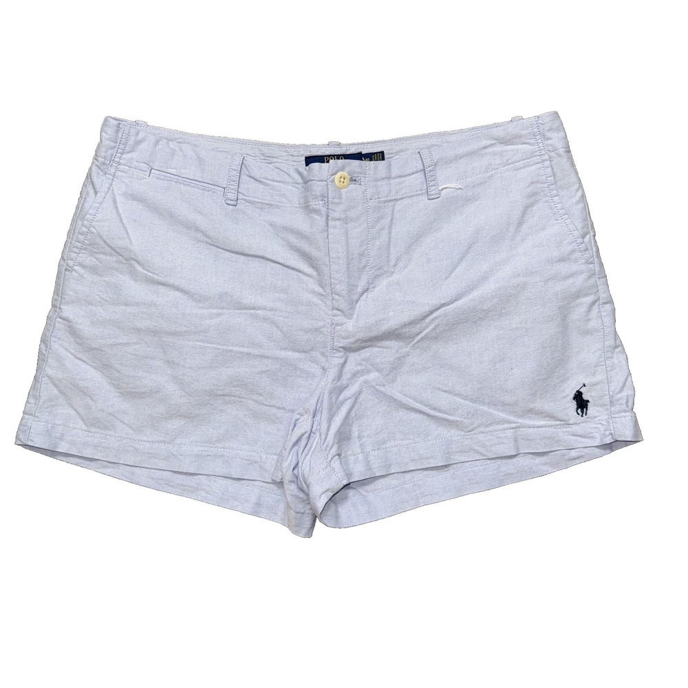 Polo Ralph Lauren Women's Light Blue Twill Chino Short Navy Pony Size 10 Pockets